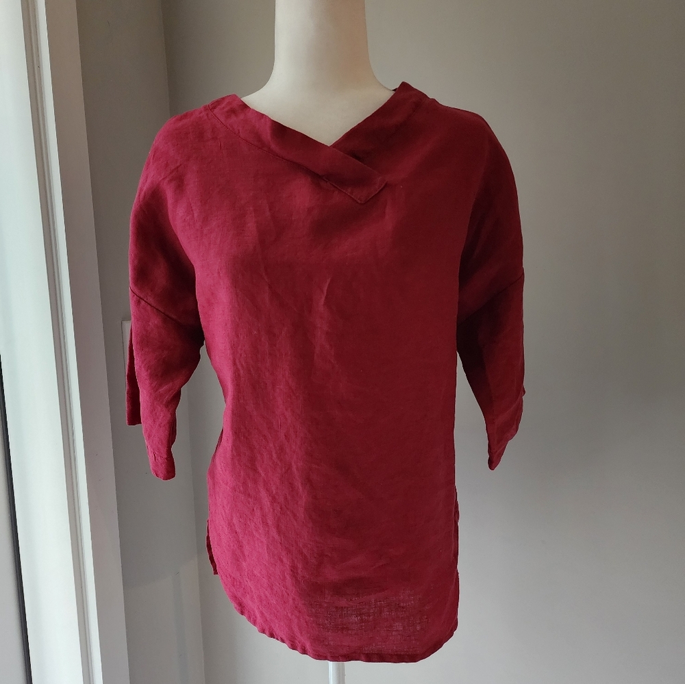 Asian Red 100% Linen Blouse